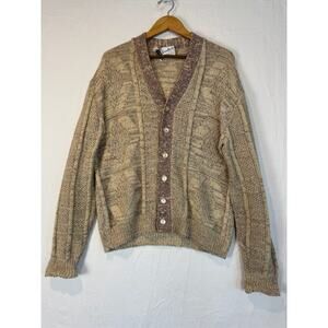 Vtg 60s/70s Squaw Valley Cardigan Sweater Grandpa Wool Blend Brown Tan XL